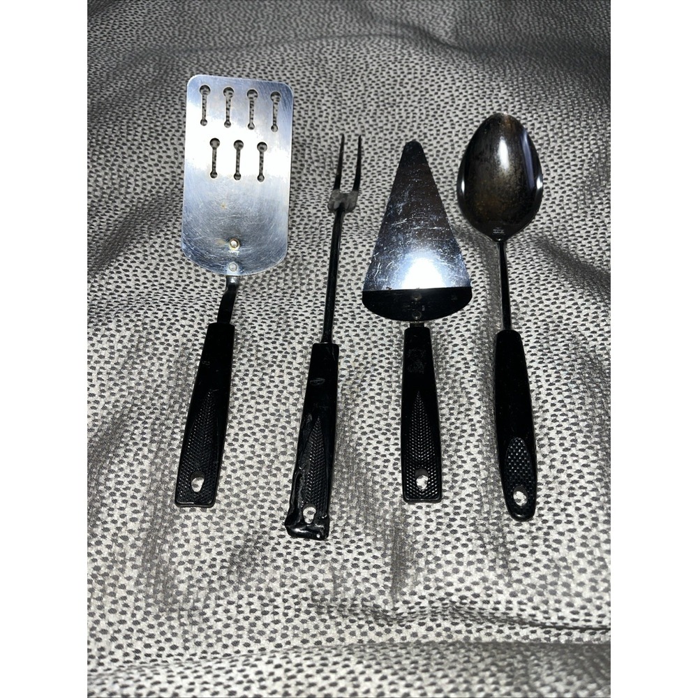 Set Of 4 Vintage Ekco Utensils Keyhole Spatula Pie Knife Serving Spoon & Fork